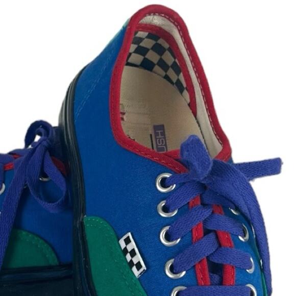 VANS Men’s Custom Sneakers Fabric Green Blue Red Colorblock Pop Cush Size 6.5 - Picture 11 of 14